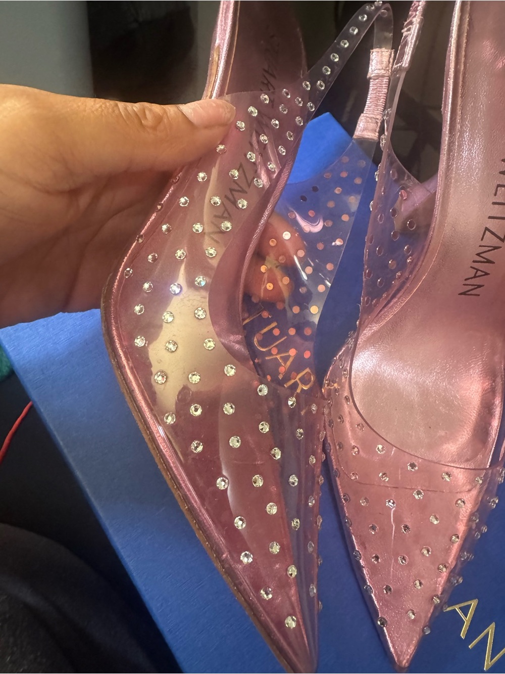 Stuart Weitzman Pink Metallic Crystal-Stud Slingback Pump - Picture 6 of 9